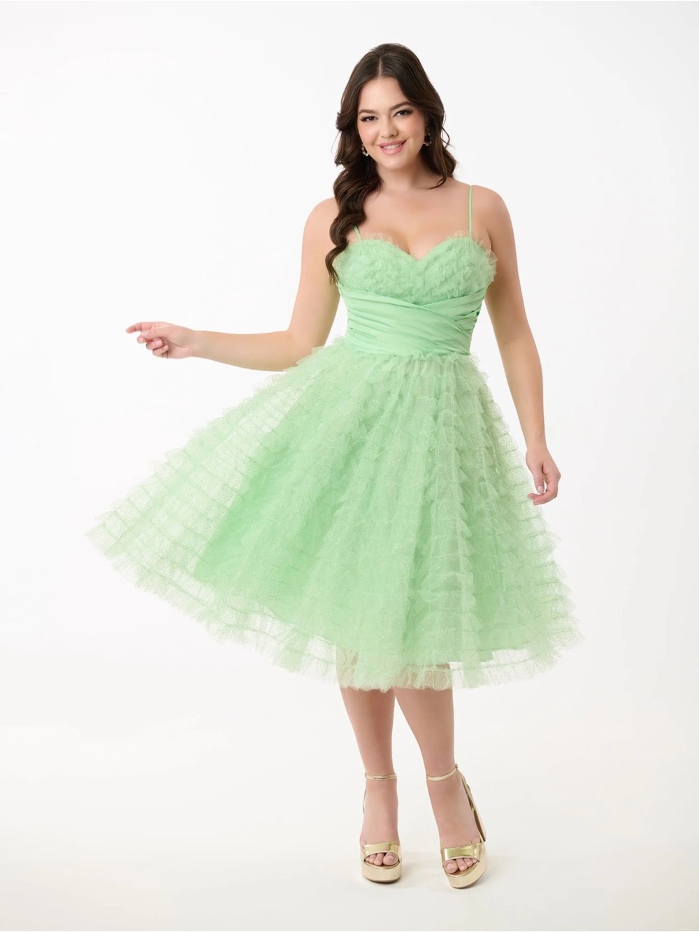 Unique Vintage Mint Green Ruffle Tulle Cupcake Party Dress